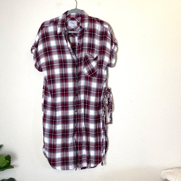 Rails Savannah Short Sleeve Button Down Belted Plaid Flannel Shirt Mini Dress - Picture 2 of 6